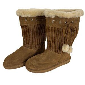 BearPaw Chestnut Brown Boots Sweater Calf Sheepskin Wool Lining Women's 7 EUC